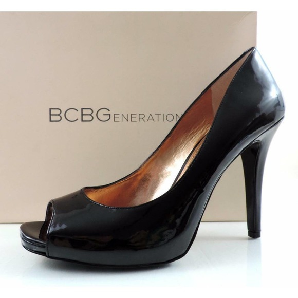 BCBG BCBGeneration DION Dress Open Toe High Heel Pumps Black Patent Size 10 - Picture 2 of 9